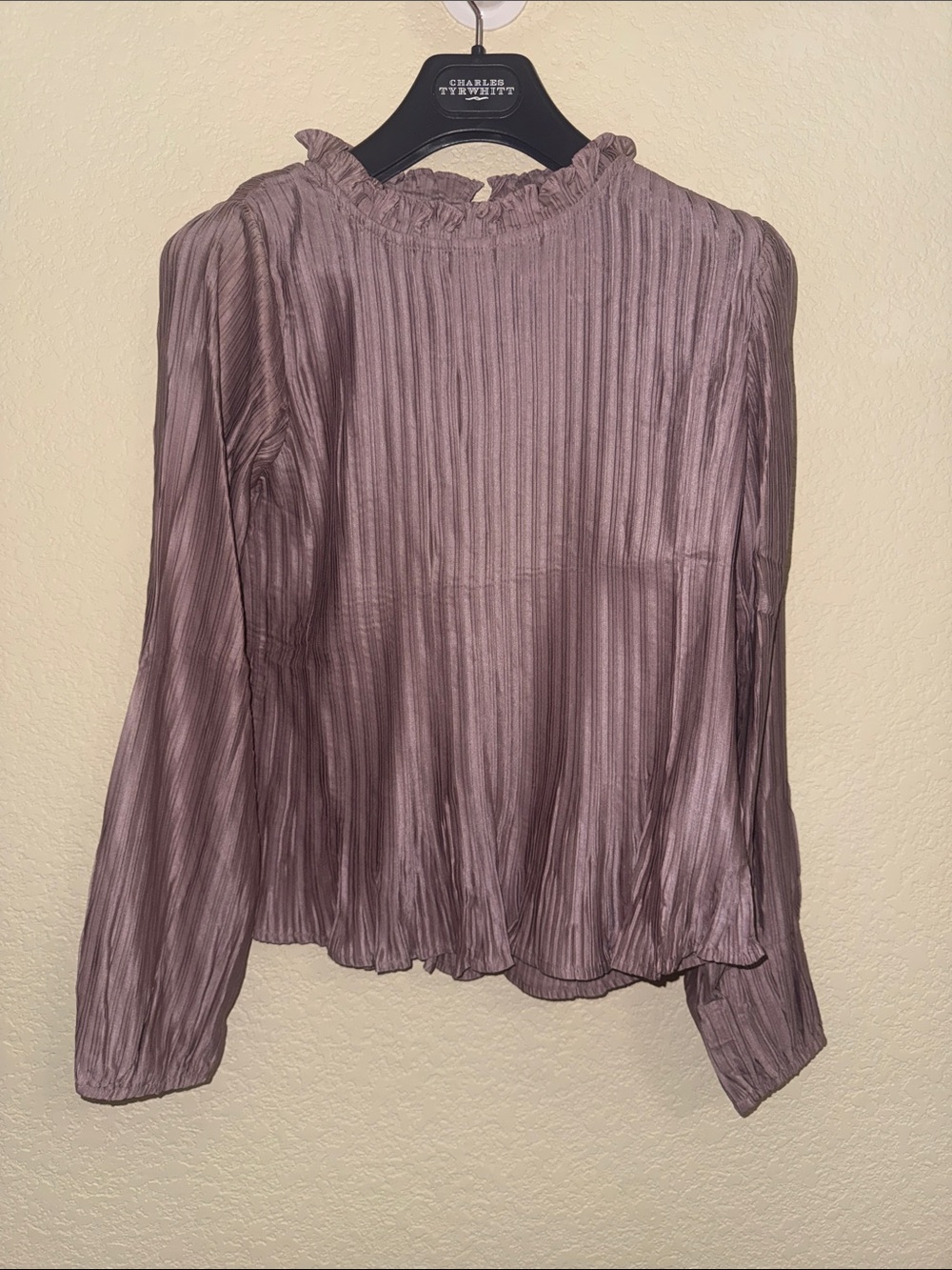 Easel Dusty Lavender Pleated Mock Neck Blouse Size Small NWT